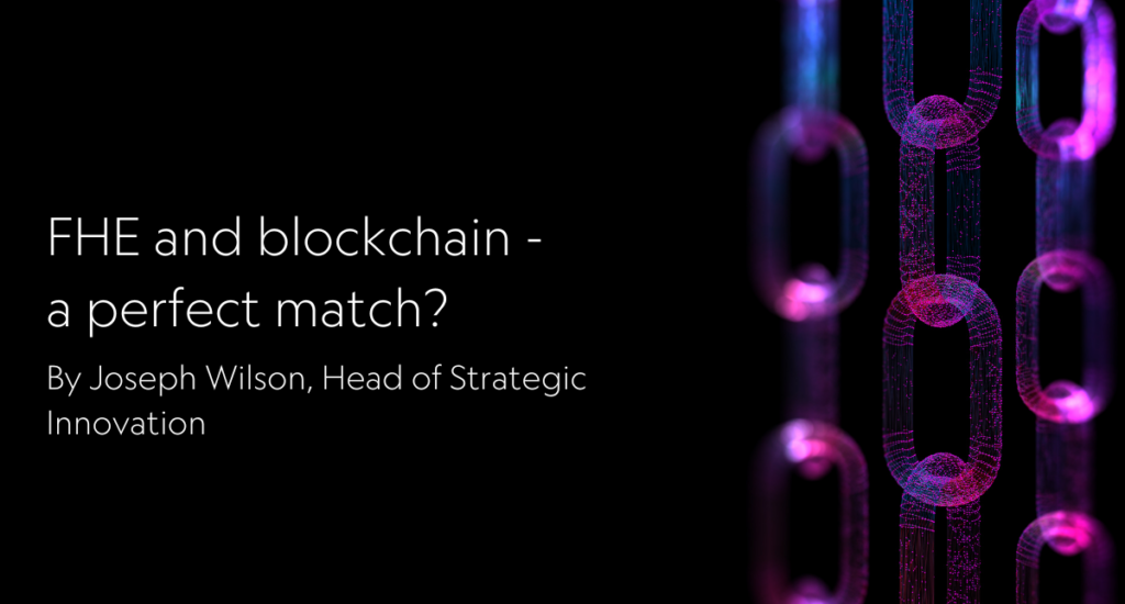 FHE and blockchain - a perfect match? (Image of data chain representing blockchain)